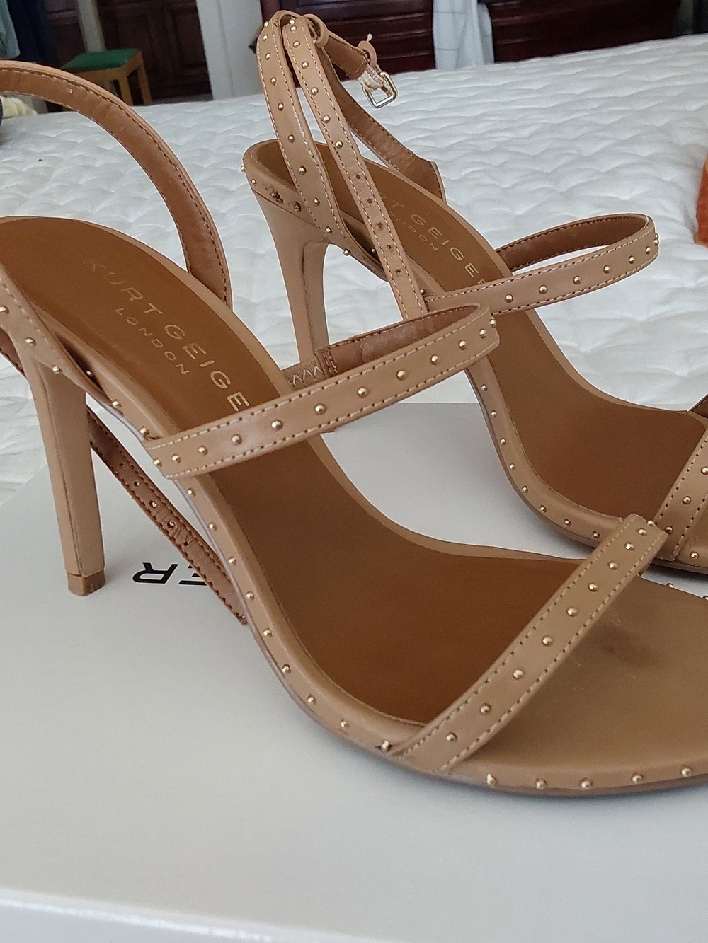 Kurt Geiger Nude Studded Strappy Stiletto Sandals